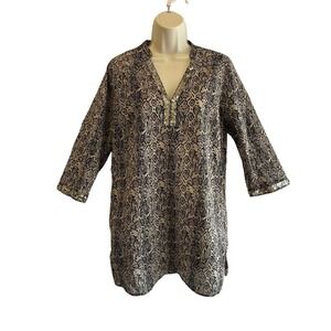 Jaclyn Smith Women Black Tan Snake Print V Neck Tunic Top M 8 10